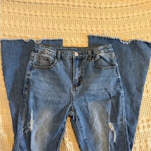 SHEIN Blue Flare Distressed Jeans